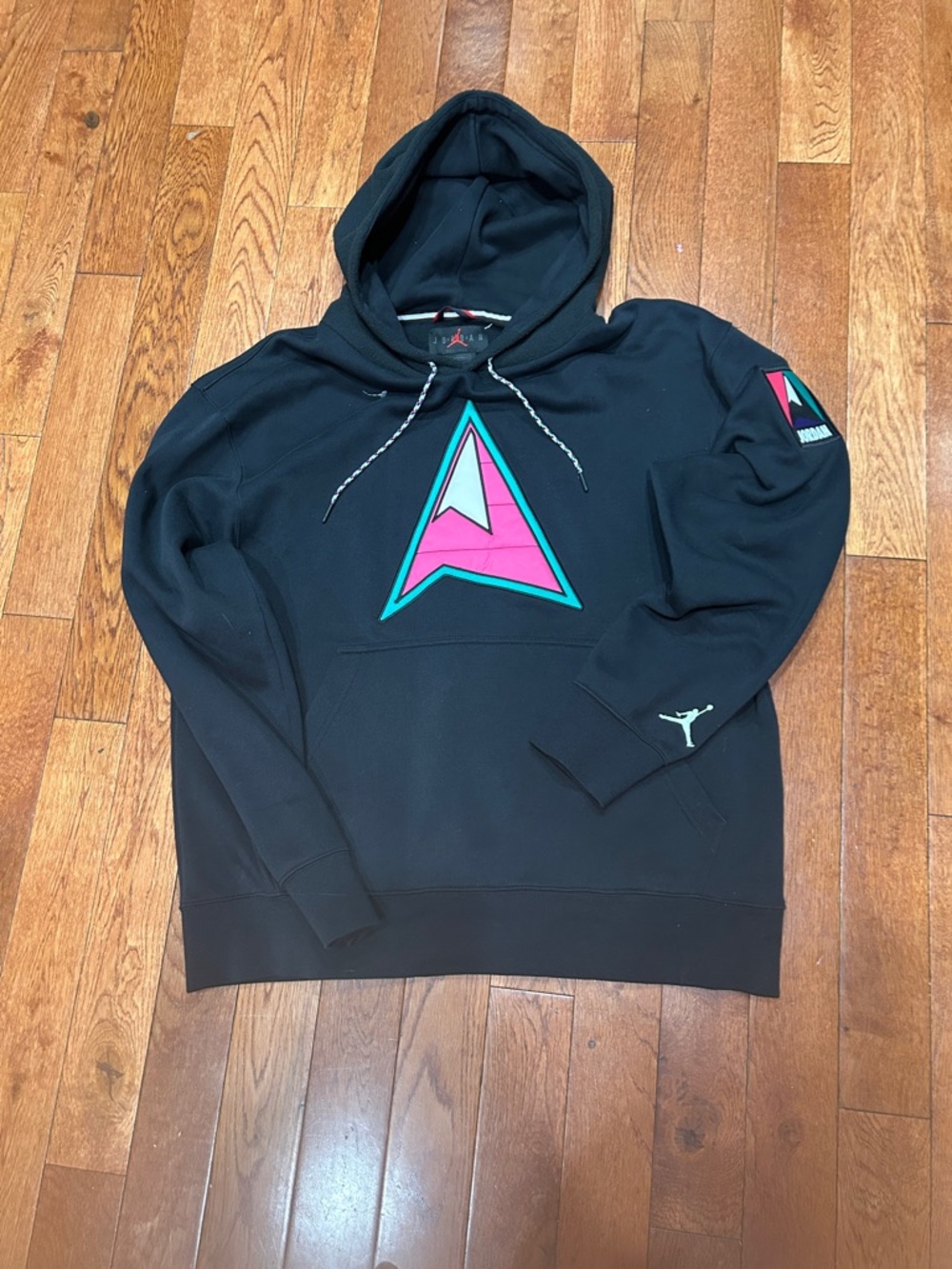 Jordan Black Hoodie with Pink & Teal Triangle Graphic